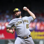 Sep 21, 2023; St. Louis, Missouri, USA; Milwaukee Brewers starting pitcher Wade Miley (20) pitches against the St. Louis Cardinals during the fourth inning at Busch Stadium. Mandatory Credit: Jeff Curry-USA TODAY Sports