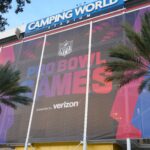 Feb 2, 2024; Orlando, FL, USA; The Pro Bowl Games logo on the Camping World Stadium facade. Mandatory Credit: Kirby Lee-USA TODAY Sports
