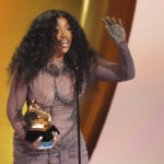 Feb 4, 2024; Los Angeles, CA, USA; SZA accepts the award for best R&B Song during the 66th Annual Grammy Awards at Crypto.com Arena in Los Angeles on Sunday, Feb. 4, 2024. Mandatory Credit: Robert Hanashiro-USA TODAY