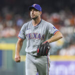 Jul 14, 2024; Houston, Texas, USA; Texas Rangers starting pitcher Max Scherzer (31) walks off the mound after pitching during the second inning against the Houston Astros at Minute Maid Park.