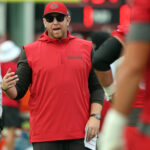 Jul 25, 2024; Tampa, FL, USA; Tampa Bay Buccaneers offensive coordinator Liam Coen during training camp at AdventHealth Training Center. Mandatory Credit: Kim Klement Neitzel-USA TODAY Sports