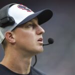 Aug 24, 2024; Houston, Texas, USA; Houston Texans offensive coordinator Bobby Slowik during the game against the Los Angeles Rams at NRG Stadium. Mandatory Credit: Troy Taormina-USA TODAY Sports