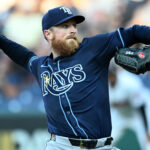 Sep 14, 2024; Cleveland, Ohio, USA; Tampa Bay Rays relief pitcher Drew Rasmussen (57) throws a pitch during the first inning against the Cleveland Guardians at Progressive Field. Mandatory Credit: Ken Blaze-Imagn Images