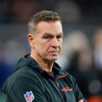 Cincinnati Bengals defensive coordinator Lou Anarumo takes the field as the Bengals warm up before facing the Dallas Cowboys for Monday Night Football at AT&T Stadium in Arlington, Texas on Monday, December 9, 2024.