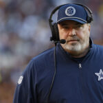Nov 24, 2024; Landover, Maryland, USA; Dallas Cowboys head coach Mike McCarthy stands on the sidelines against the Washington Commanders at Northwest Stadium. Mandatory Credit: Geoff Burke-Imagn Images - New Orleans Saints