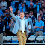 Dec 14, 2024; Chapel Hill, North Carolina, USA; North Carolina Tar Heels head football coach Bill Belichick is introduced during half time at Dean E. Smith Center. Mandatory Credit: Bob Donnan-Imagn Images