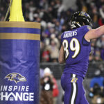 Dec 21, 2024; Baltimore, Maryland, USA; Baltimore Ravens tight end Mark Andrews (89) celebrates after scoring a second half touchdown against the Pittsburgh Steelers at M&T Bank Stadium. Mandatory Credit: Tommy Gilligan-Imagn Images