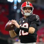 Dec 22, 2024; Atlanta, Georgia, USA; Atlanta Falcons quarterback Kirk Cousins (18) prepares for a game against the New York Giants at Mercedes-Benz Stadium. Mandatory Credit: Brett Davis-Imagn Images