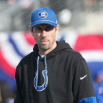 Dec 29, 2024; East Rutherford, New Jersey, USA; Indianapolis Colts head coach Shane Steichen prior to a game against the New York Giants at MetLife Stadium. Mandatory Credit: Robert Deutsch-Imagn Images