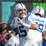 Dec 29, 2024; East Rutherford, New Jersey, USA; Indianapolis Colts quarterback Joe Flacco (15) throws during the first quarter against the New York Giants at MetLife Stadium. Mandatory Credit: Robert Deutsch-Imagn Images
