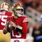 Dec 30, 2024; Santa Clara, California, USA; San Francisco 49ers quarterback Brock Purdy (13) drops back to pass during the first quarter against the Detroit Lions at Levi's Stadium.