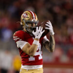 Dec 30, 2024; Santa Clara, California, USA; San Francisco 49ers wide receiver Ricky Pearsall (14) catches a pass during the second quarter against the Detroit Lions at Levi's Stadium. Mandatory Credit: Sergio Estrada-Imagn Images
