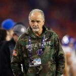 Dec 31, 2024; Glendale, AZ, USA; Boise State Broncos former coach Chuck Pagano in attendance of the Fiesta Bowl at State Farm Stadium. Mandatory Credit: Mark J. Rebilas-Imagn Images