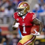 Dec 30, 2024; Santa Clara, California, USA; San Francisco 49ers wide receiver Deebo Samuel Sr. (1) during the game against the Detroit Lions at Levi's Stadium. Mandatory Credit: Sergio Estrada-Imagn Images