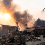 Structures continue to burn on Jan. 8, 2025, in the Pacific Palisades neighborhood after a wildfire broke out in Los Angeles County on Jan. 7. - NFL