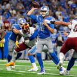 Detroit Lions quarterback Jared Goff (16) makes a pass against Washington Commanders during the first half at Ford Field, Sept. 18, 2022.