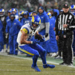 Jan 19, 2025; Philadelphia, Pennsylvania, USA; Los Angeles Rams wide receiver Cooper Kupp (10) catches a pass against the Philadelphia Eagles in the first half in a 2025 NFC divisional round game at Lincoln Financial Field. Mandatory Credit: Eric Hartline-Imagn Images