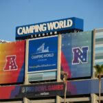 Jan 30, 2025; Orlando, FL, USA; The AFC and NFC Conference logos on the Camping World Stadium video board.