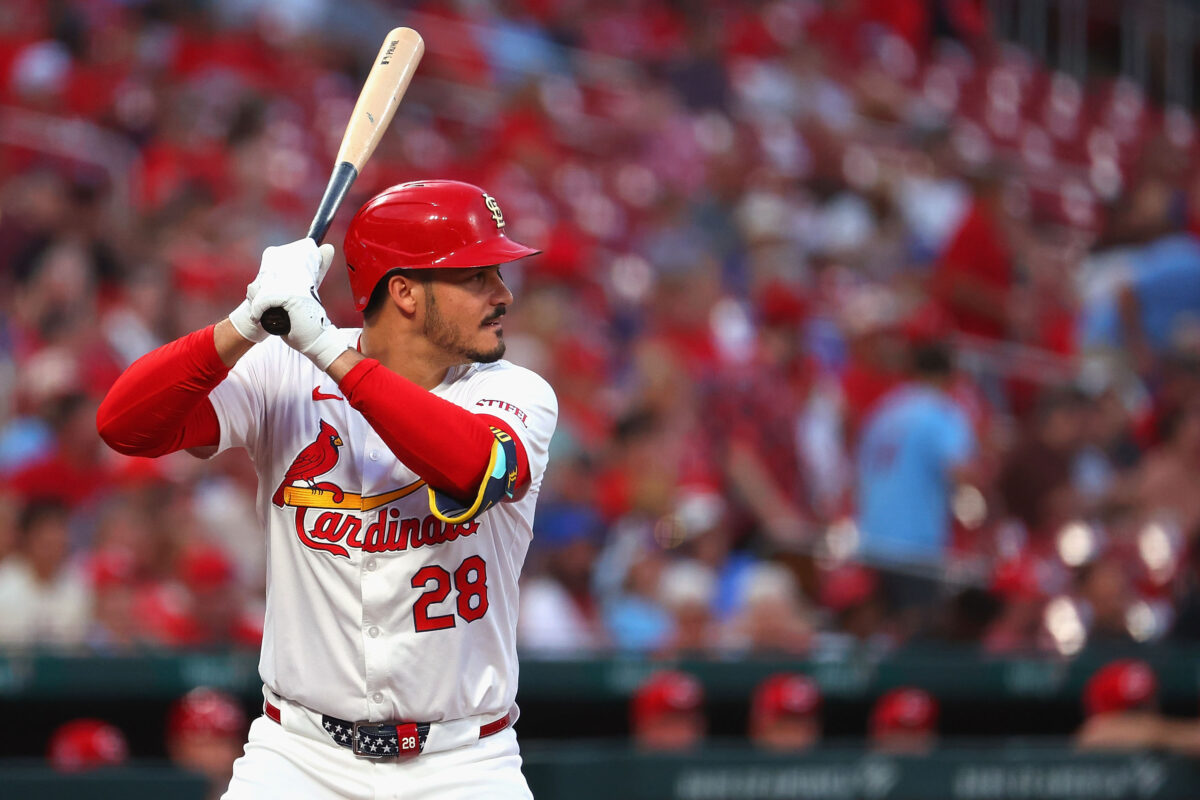 ST LOUIS, MISSOURI - SEPTEMBER 11: Nolan Arenado #28 of the St. Louis Cardinals wears a special best to commemorate 9/11 during a game against the Cincinnati Reds in the first inning at Busch Stadium on September 11, 2024 in St Louis, Missouri. (Photo by Dilip Vishwanat/Getty Images) - Nolan Arenado