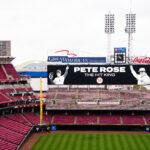 CINCINNATI, OHIO - OCTOBER 01: A general view of a video board honoring Pete Rose at Great American Ball Park on October 01, 2024 in Cincinnati, Ohio. Rose passed away September 30, 2024 at the age of 83. (Photo by Emilee Chinn/Cincinnati Reds/Getty Images) - Cincinnati Reds