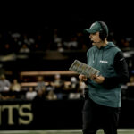 NEW ORLEANS, LOUISIANA - SEPTEMBER 22: Kellen Moore offensive coordinator for the Philadelphia Eagles during a game against the New Orleans Saints at the Caesars Superdome on September 22, 2024 in New Orleans, Louisiana. (Photo by Derick E. Hingle/Getty Images) - Kellen Moore