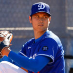 GLENDALE, ARIZONA - FEBRUARY 15: Shohei Ohtani #17 of the Los Angeles Dodgers participates in a bullpen session during spring training workouts at Camelback Ranch on February 15, 2025 in Glendale, Arizona. (Photo by Brandon Sloter/Getty Images) Shohei Ohtani