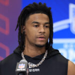 INDIANAPOLIS, INDIANA - FEBRUARY 28: Isaiah Bond #WO05 of Texas speaks to the media during the NFL Combine at Lucas Oil Stadium on February 28, 2025 in Indianapolis, Indiana. (Photo by Justin Casterline/Getty Images) Isaiah Bond