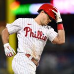 Jul 26, 2022; Philadelphia, Pennsylvania, USA; Philadelphia Phillies catcher JT Realmuto (10) rounds the bases after hitting a two-run home run against the Atlanta Braves in the ninth inning at Citizens Bank Park. Mandatory Credit: Kyle Ross-USA TODAY Sports