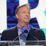 Apr 25, 2024; Detroit, MI, USA; NFL Commissioner Roger Goodell addresses the crowd during the 2024 NFL Draft at Campus Martius Park and Hart Plaza.