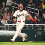 May 20, 2024; Washington, District of Columbia, USA; Washington Nationals first base Joey Gallo (24) stops a third base against the Minnesota Twins during the eighth inning at Nationals Park. Mandatory Credit: Rafael Suanes-USA TODAY Sports Joey Gallo
