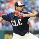Aug 2, 2024; Cleveland, Ohio, USA; Cleveland Guardians starting pitcher Carlos Carrasco (59) throws a pitch during the first inning against the Baltimore Orioles at Progressive Field. Mandatory Credit: Ken Blaze-USA TODAY Sports