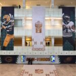 Sep 6, 2024; Sao Paulo, Brazil; Banners featuring imgaes of Green Bay Packers defensive end Rashan Gary (52) and Philadelphia Eagles quarterback Jalen Hurts (1) at the 2024 NFL Sao Paolo Game at Neo Quimica Arena. Mandatory Credit: Kirby Lee-Imagn Images