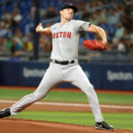Sep 17, 2024; St. Petersburg, Florida, USA; Boston Red Sox pitcher Nick Pivetta (37) throws a pitch against the Tampa Bay Rays during the first inning at Tropicana Field. Mandatory Credit: Kim Klement Neitzel-Imagn Images