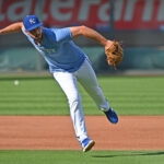 Sep 18, 2024; Kansas City, Missouri, USA; Kansas City Royals third baseman Paul DeJong (15) takes fielding practice before a game against the Detroit Tigers at Kauffman Stadium. Mandatory Credit: Peter Aiken-Imagn Images