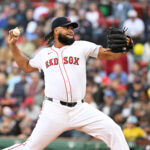 Sep 22, 2024; Boston, Massachusetts, USA; Boston Red Sox pitcher Kenley Jansen (74) pitches against the Minnesota Twins during the ninth inning at Fenway Park. Mandatory Credit: Eric Canha-Imagn Images