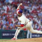 Oct 6, 2024; Philadelphia, Pennsylvania, USA; Philadelphia Phillies relief pitcher Carlos Estevez (53) pitches in the eighth inning against the New York Mets during game two of the NLDS for the 2024 MLB Playoffs at Citizens Bank Park. Mandatory Credit: Bill Streicher-Imagn Images