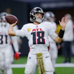 Nov 10, 2024; New Orleans, Louisiana, USA; Atlanta Falcons quarterback Kirk Cousins (18) warms up before a game against the New Orleans Saints at Caesars Superdome. Mandatory Credit: Matthew Hinton-Imagn Images