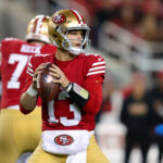 Dec 30, 2024; Santa Clara, California, USA; San Francisco 49ers quarterback Brock Purdy (13) during the game against the Detroit Lions at Levi's Stadium. Mandatory Credit: Sergio Estrada-Imagn Images