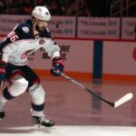 Jan 7, 2025; Pittsburgh, Pennsylvania, USA; Columbus Blue Jackets right wing Kirill Marchenko (86) takes the ice to play the Pittsburgh Penguins at PPG Paints Arena. Mandatory Credit: Charles LeClaire-Imagn Images