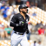 Mar 14, 2024; Phoenix, Arizona, USA; Chicago White Sox infielder Yoan Moncada against the Los Angeles Angels during a spring training baseball game at Camelback Ranch-Glendale. Mandatory Credit: Mark J. Rebilas-USA TODAY Sports