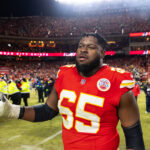 Jan 26, 2025; Kansas City, MO, USA; Kansas City Chiefs guard Trey Smith (65) against the Buffalo Bills in the AFC Championship game at GEHA Field at Arrowhead Stadium.