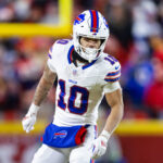 Jan 26, 2025; Kansas City, MO, USA; Buffalo Bills wide receiver Khalil Shakir (10) against the Kansas City Chiefs during the AFC Championship game at GEHA Field at Arrowhead Stadium. Mandatory Credit: Mark J. Rebilas-Imagn Images