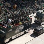 The Philadelphia Eagles Super Bowl 59 victory parade travels along Broad Street in Philadelphia on Friday, February 14, 2025.
