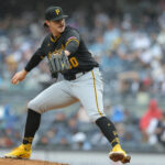 Sep 28, 2024; Bronx, New York, USA; Pittsburgh Pirates starting pitcher Paul Skenes (30) pitches against the New York Yankees during the second inning at Yankee Stadium.