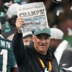 Feb 9, 2025; New Orleans, LA, USA; Philadelphia Eagles defensive coordinator Vic Fangio reacts after defeating the Kansas City Chiefs in Super Bowl LIX at Caesars Superdome.