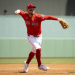 FORT MYERS, FLORIDA - MARCH 15: Alex Bregman #2 of the Boston Red Sox throws during the first inning of a spring training game against the Atlanta Braves at JetBlue Park at Fenway South in Fort Myers, Florida on March 15, 2025. (Photo by Maddie Malhotra/Boston Red Sox/Getty Images)