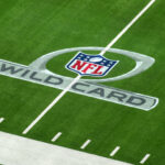 Jan 17, 2022; Inglewood, California, USA; A NFL Wild Card playoff logo on the field at SoFi Stadium. Mandatory Credit: Kirby Lee-USA TODAY Sports Playoffs da NFL