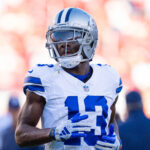October 8, 2023; Santa Clara, California, USA; Dallas Cowboys wide receiver Michael Gallup (13) warms up before the game against the San Francisco 49ers at Levi's Stadium. Mandatory Credit: Kyle Terada-USA TODAY Sports