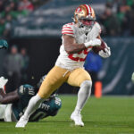 Dec 3, 2023; Philadelphia, Pennsylvania, USA; San Francisco 49ers running back Elijah Mitchell (25) runs against the Philadelphia Eagles at Lincoln Financial Field. Mandatory Credit: Eric Hartline-USA TODAY Sports Kansas City Chiefs