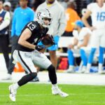 Dec 14, 2023; Paradise, Nevada, USA; Las Vegas Raiders wide receiver Hunter Renfrow (13) runs against the Los Angeles Chargers in the first quarter at Allegiant Stadium. Mandatory Credit: Stephen R. Sylvanie-USA TODAY Sports